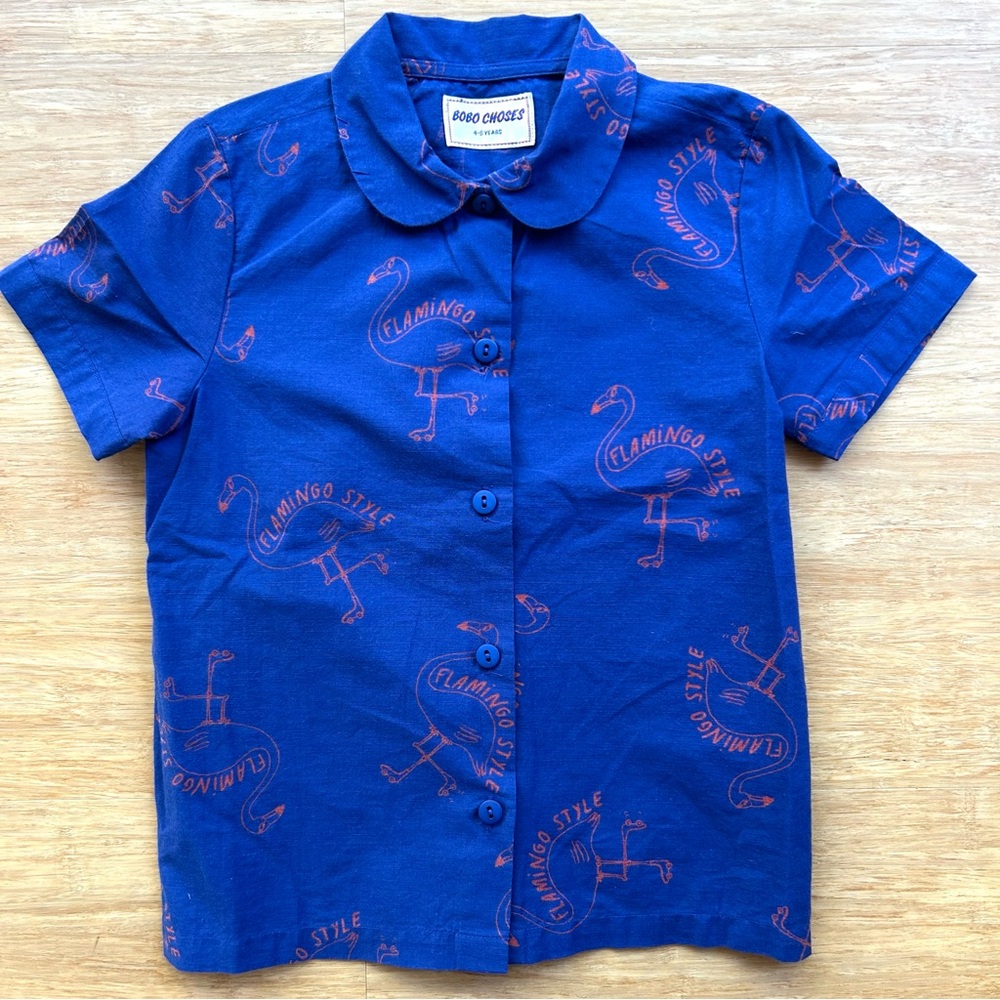 Bobo Choses Blue Flamingo Button Down Shirt